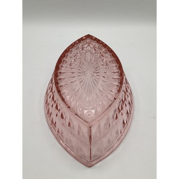 VTG Depression Glass Jeannette WINDSOR DIAMOND Pink Large Oval Boat Center Bowl - Picture 6 of 7